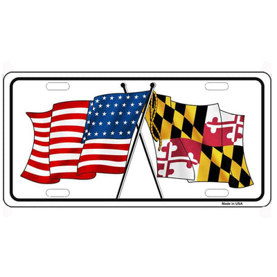 Crossed Maryland and USA Flags License Plate