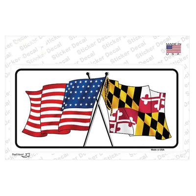 Crossed Maryland and USA Flag Sticker Decal Packaging