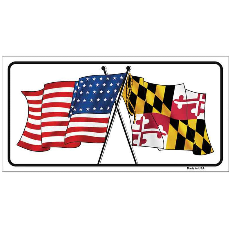 Crossed Maryland and USA Flag Sticker Decal