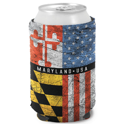 Maryland and USA Flags Can Coolie