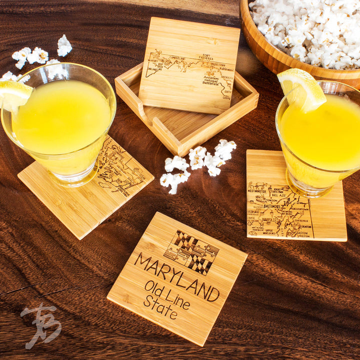 Maryland Map Bamboo Coaster Set