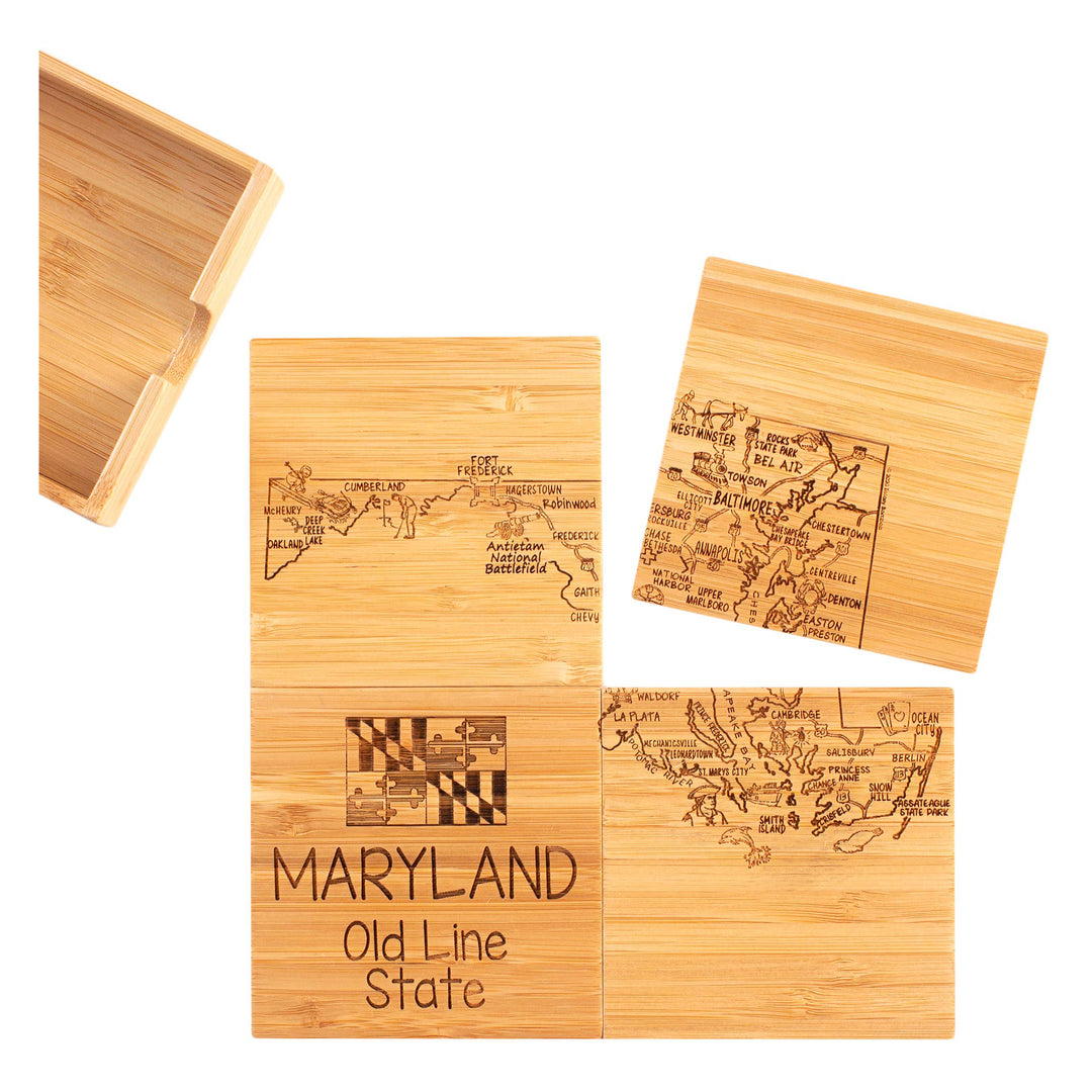 Maryland Map Bamboo Coaster Set