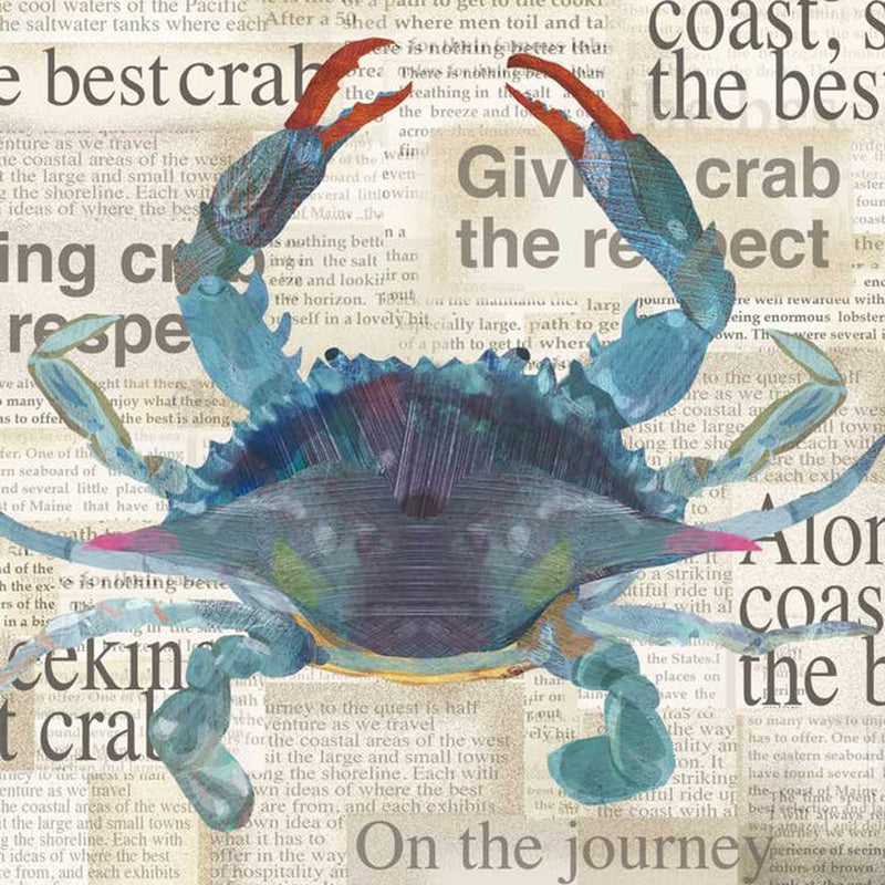 Blue Crab Newsprint Cocktail Paper Napkins
