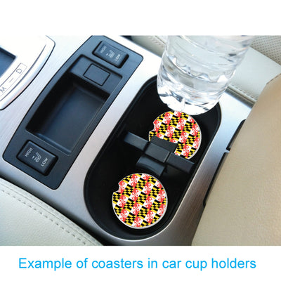 Example of coasters in car cup holders