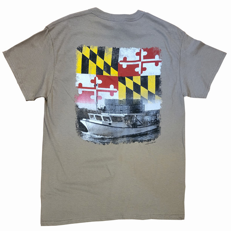 Maryland Flag & Crab Boat T-Shirt Back