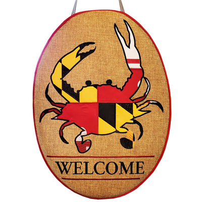 Maryland Flag Crab Burlap Door Banner