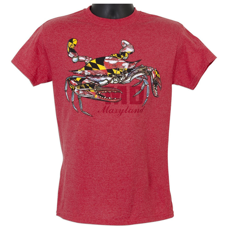 Maryland Flag Crab Red Heather T-Shirt