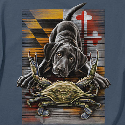Standoff Puppy & Crab Maryland Flag T-Shirt Design Closeup
