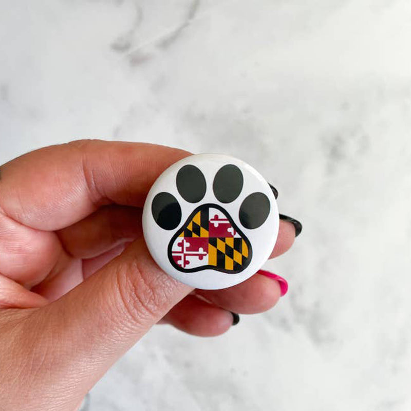 Maryland Flag Dog Paw Print Button / Badge