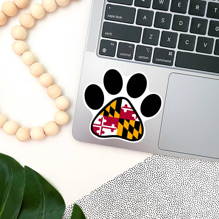 Maryland Flag Dog Paw Print Vinyl Sticker Scene