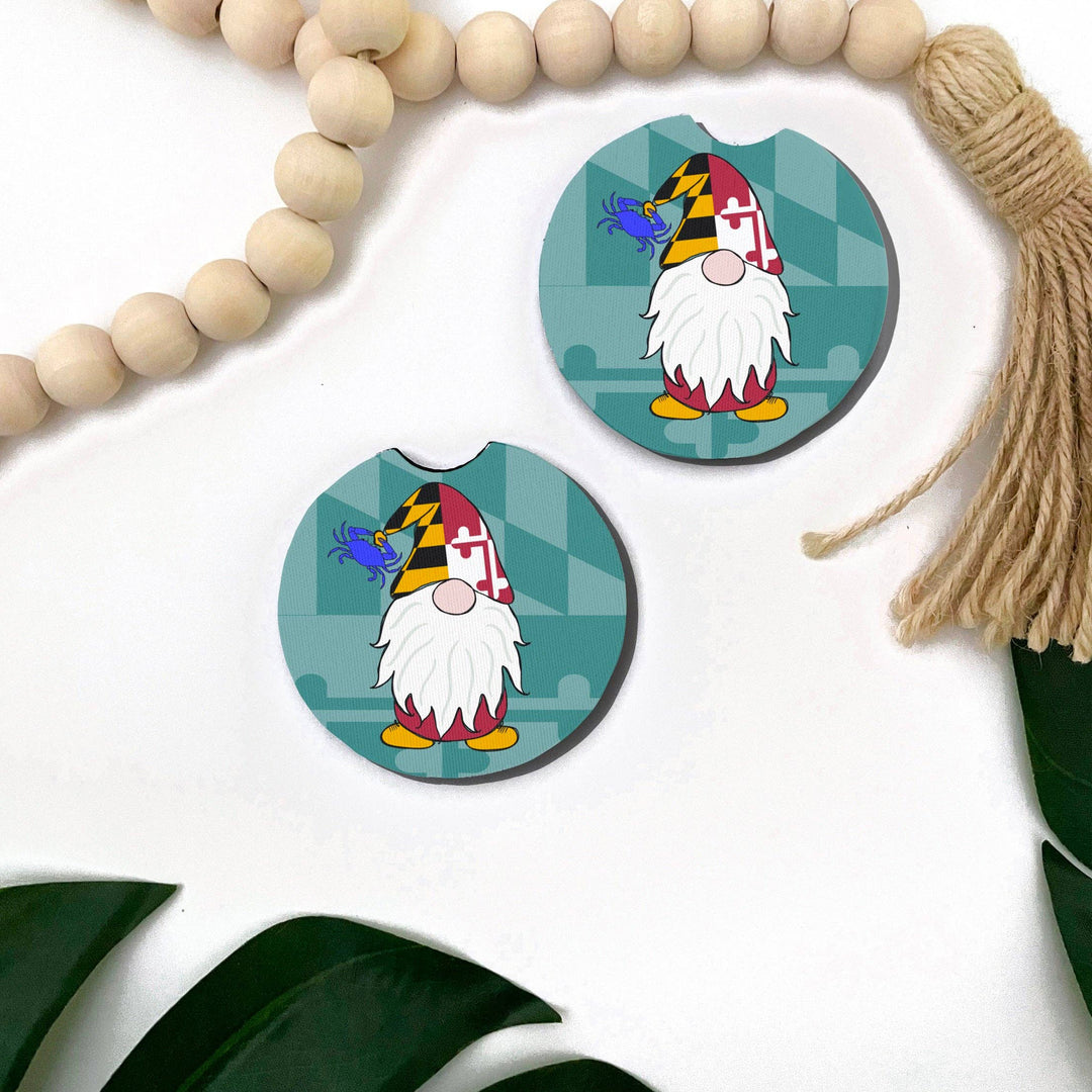 Maryland Flag Gnome Car Coasters Set of 2 (scene)