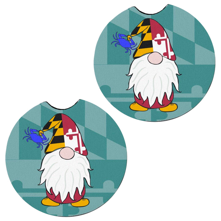 Maryland Flag Gnome Car Coasters Set of 2