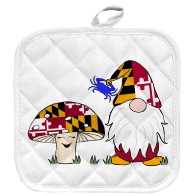 Maryland Flag Gnome and Happy Maryland Mushroom Potholder