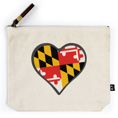 Maryland Flag Heart Zipper Canvas Pouch