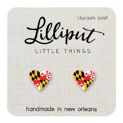 Maryland Flag Heart - Lilliput Post Earrings
