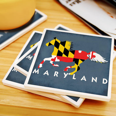 Maryland Flag Horse Ceramic Coaster Scene