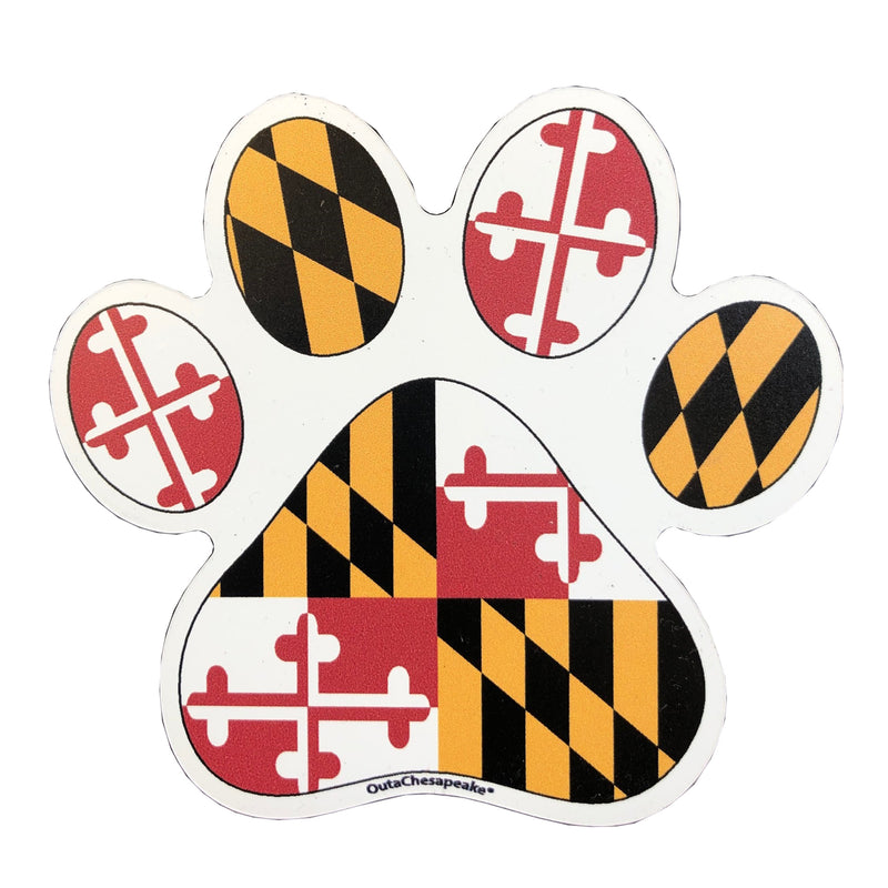 Maryland Flag Dog Paw Print Magnet - Large 4"