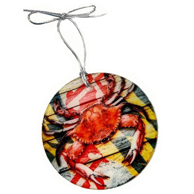 Maryland Flag Red Crab Glass Ornament