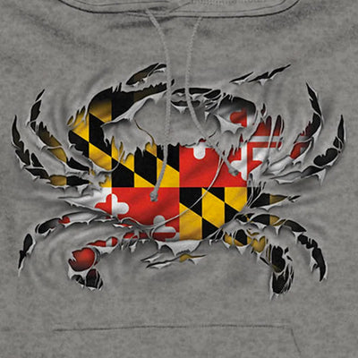 Maryland Flag Ripped Crab Hoodie Sweatshirt Design Closeup