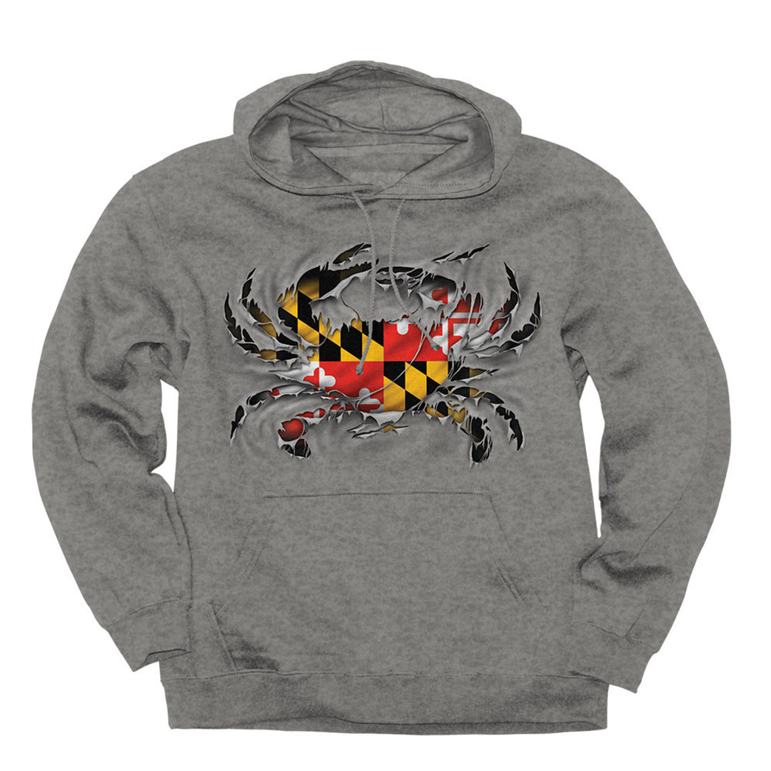 Maryland Flag Ripped Crab Hoodie Sweatshirt