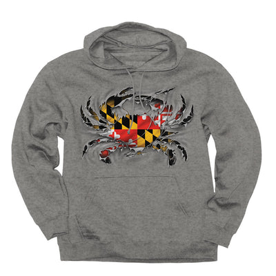 Maryland Flag Ripped Crab Hoodie Sweatshirt
