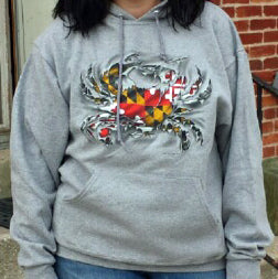 Maryland Flag Ripped Crab Hoodie Sweatshirt Model