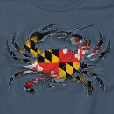 Maryland Flag Ripped Crab T-Shirt Design Closeup