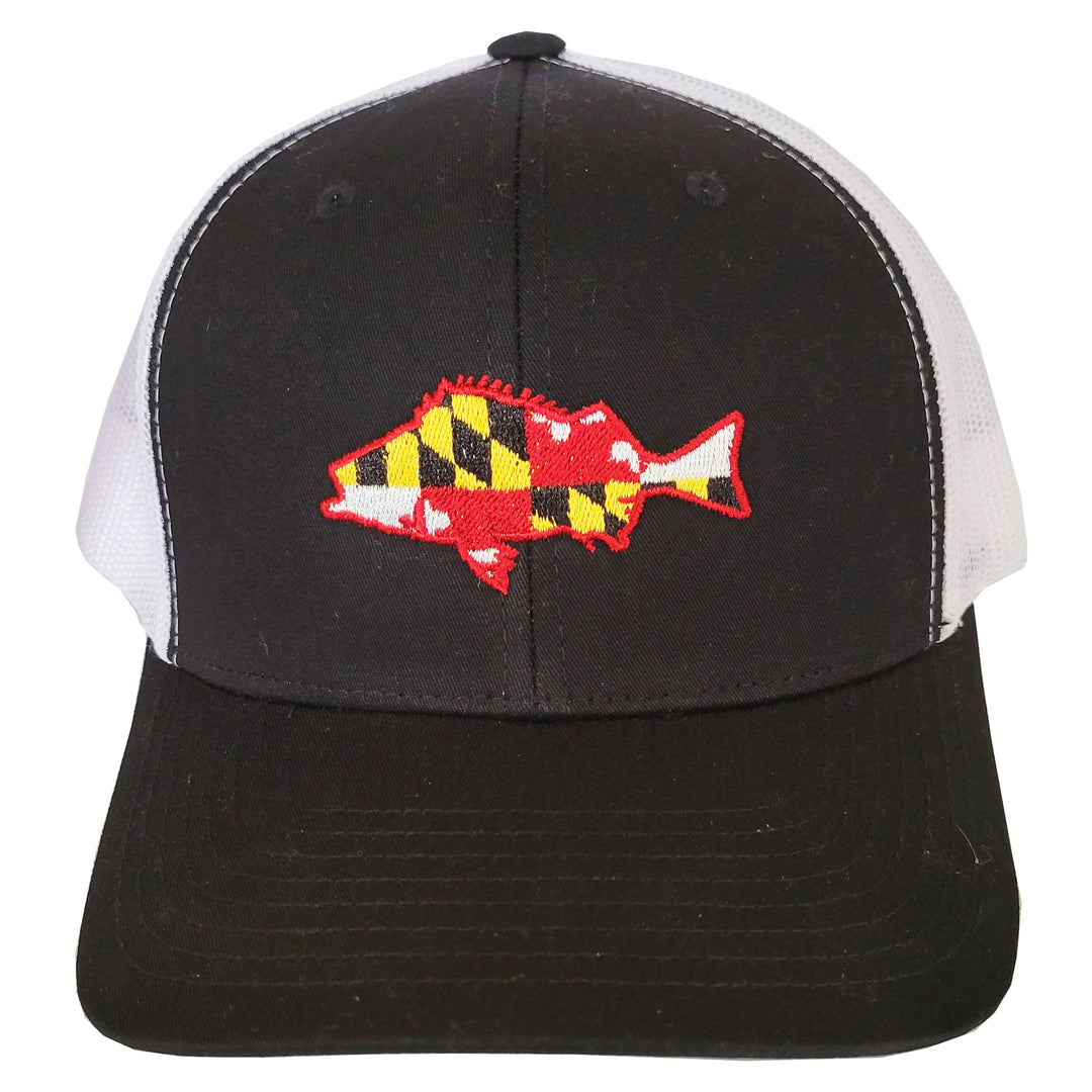 Maryland Flag Rockfish Black &amp; White Trucker Hat