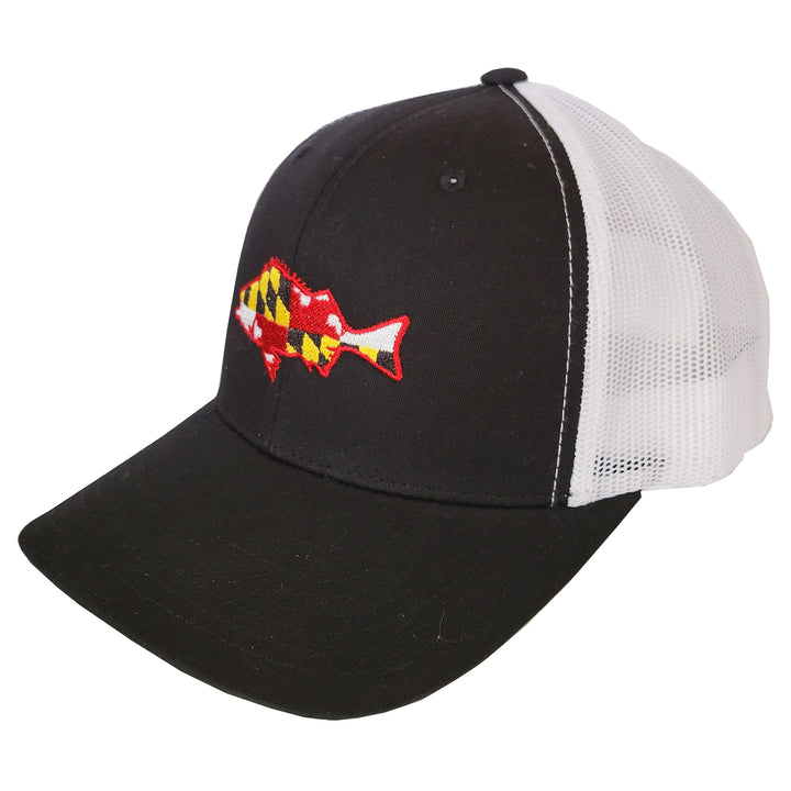 Maryland Flag Rockfish Black &amp; White Trucker Hat