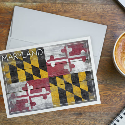 Maryland Flag Rustic Wood Grain Greeting Card Scene
