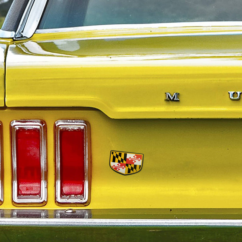 Maryland Flag Shield Shaped Die-Cut Sticker (on car)