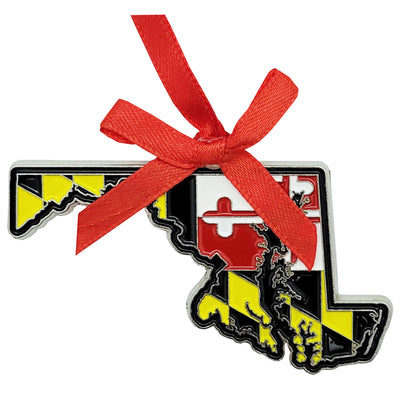 Maryland Flag State Shaped Metal Ornament