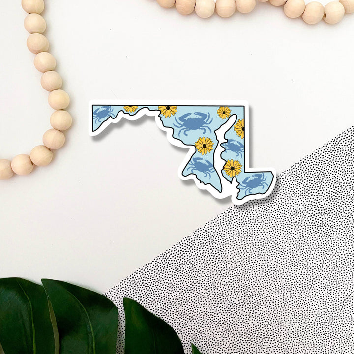 Maryland Flowers and Blue Crabs Vinyl Sticker (scene)