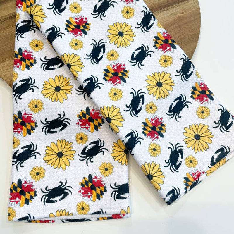 Maryland Flower and Crab Full Print Kitchen Towel