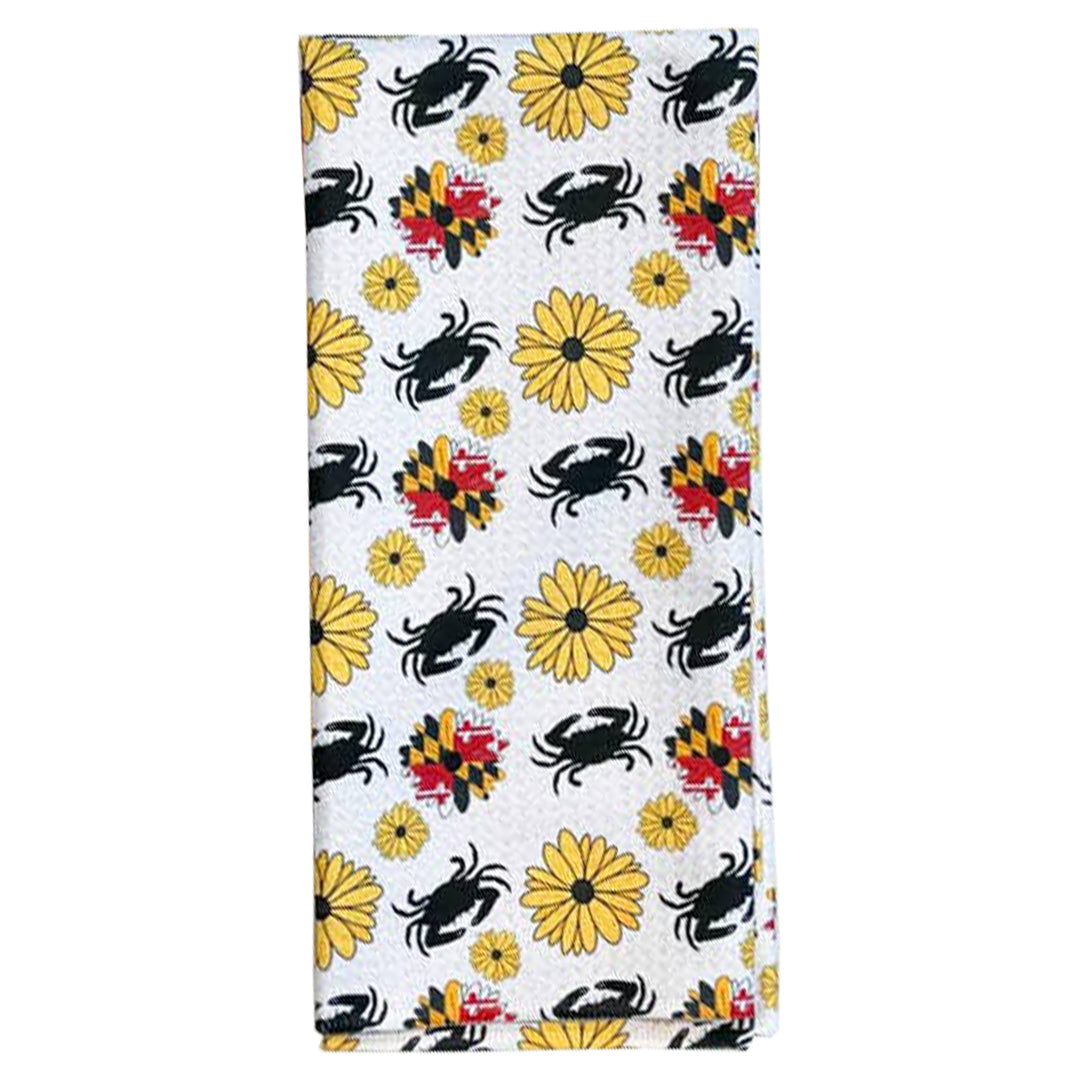 Maryland Flower and Crab Full Print Kitchen Towel