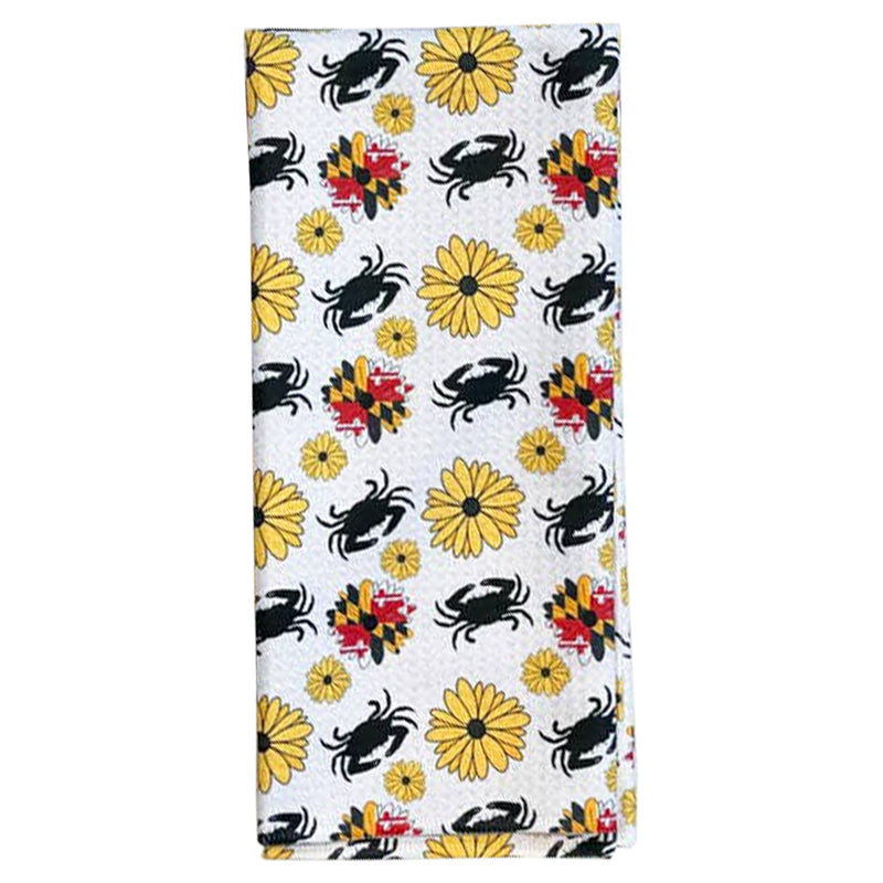 Maryland Flower and Crab Full Print Kitchen Towel