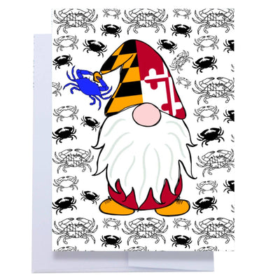 Maryland Flag Gnome on Crabs Background Greeting Card