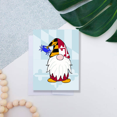 Maryland Flag Gnome on Flag Background Greeting Card Scene