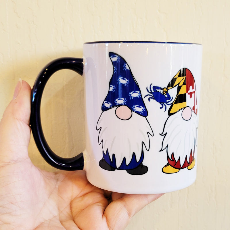 Maryland Gnome Friends Blue Trim Coffee Mug (scene)