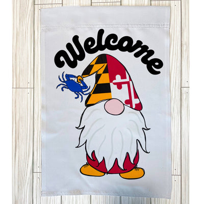Maryland Flag Gnome Welcome Garden (Sleeve) Flag - Plain Background