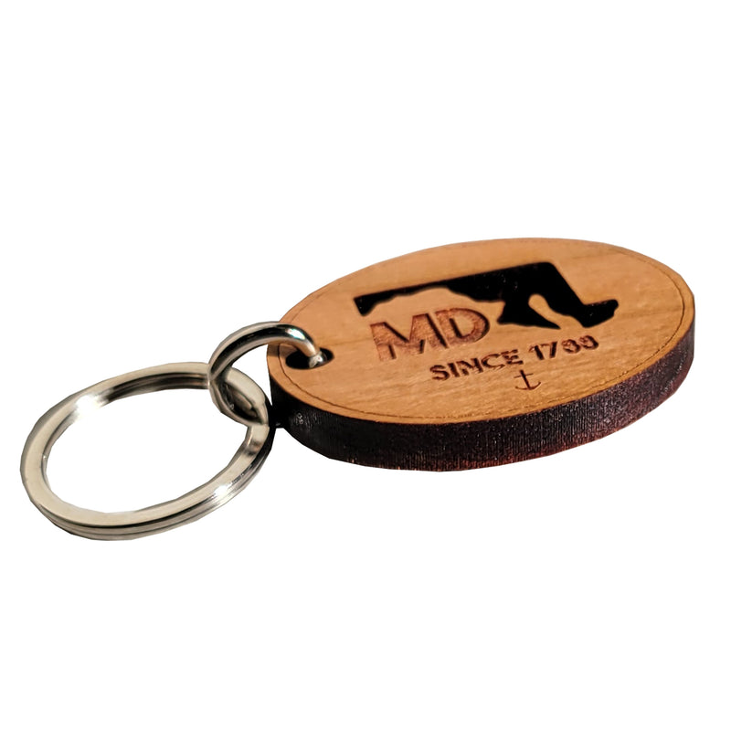 Maryland State Laser Engraved Wood Key Ring Side View