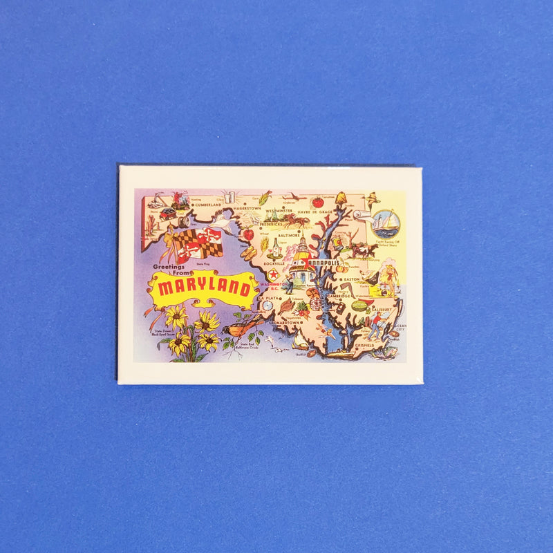 Greetings from Maryland Map Vintage Postcard Style Magnet