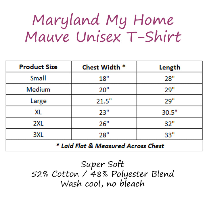 Maryland My Home Mauve T-Shirt Size Chart