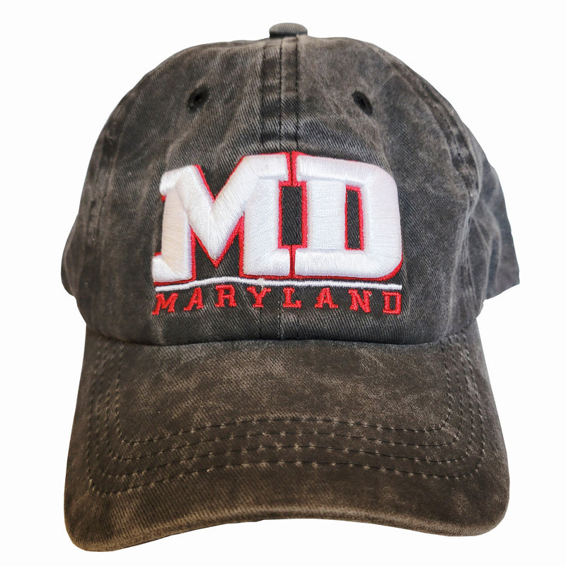 Maryland "MD" Black Baseball Hat Front