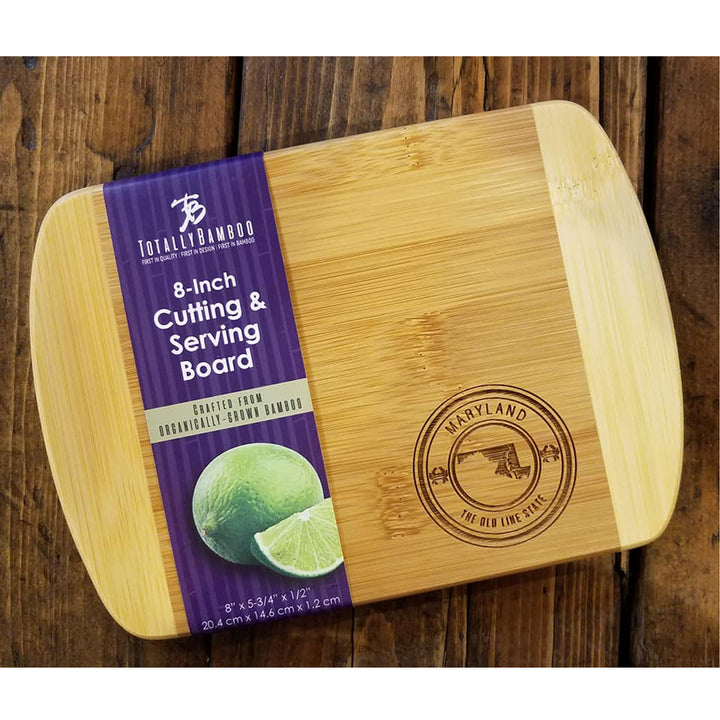 Maryland Engraved Stamp Bamboo Cutting Board Display