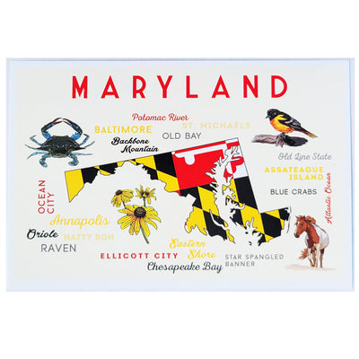 Postcard - Maryland State, Flag and Icons