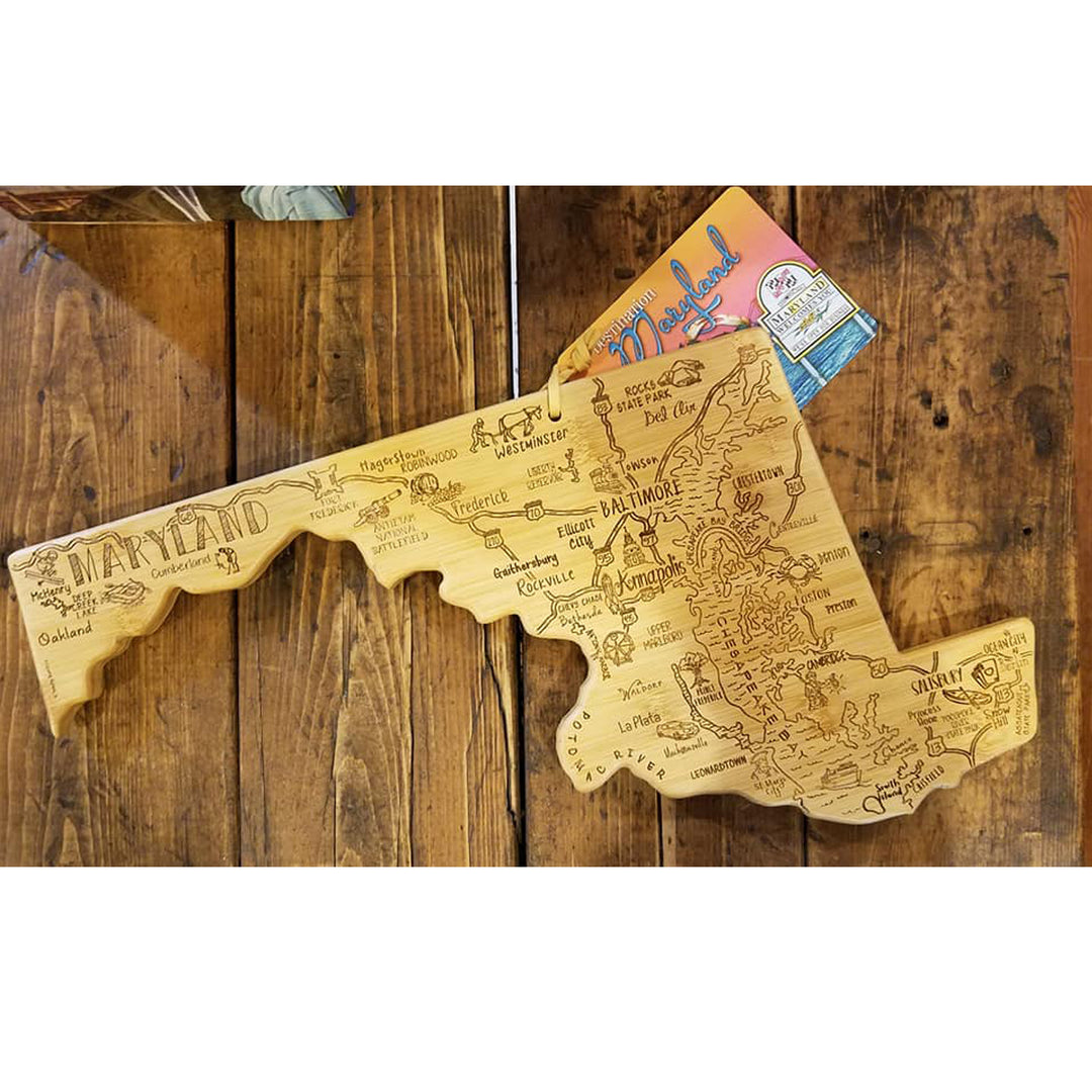 Maryland State Shaped Bamboo Cutting Board Display
