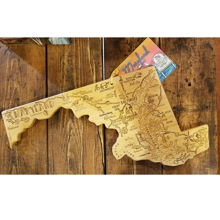 Maryland State Shaped Bamboo Cutting Board Display