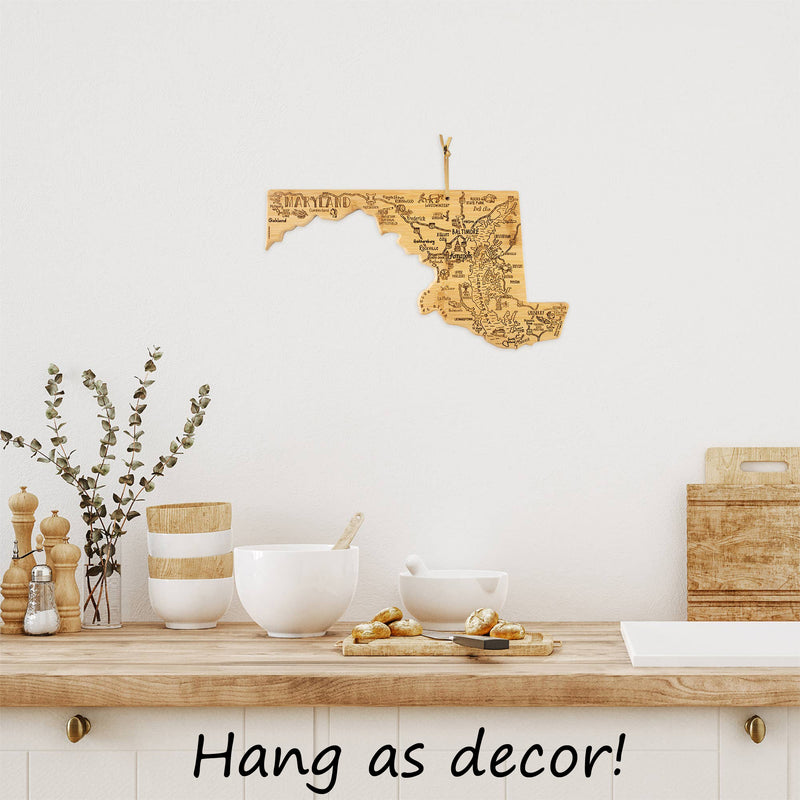 Maryland State Shaped Bamboo Cutting Board - Hang as decor!