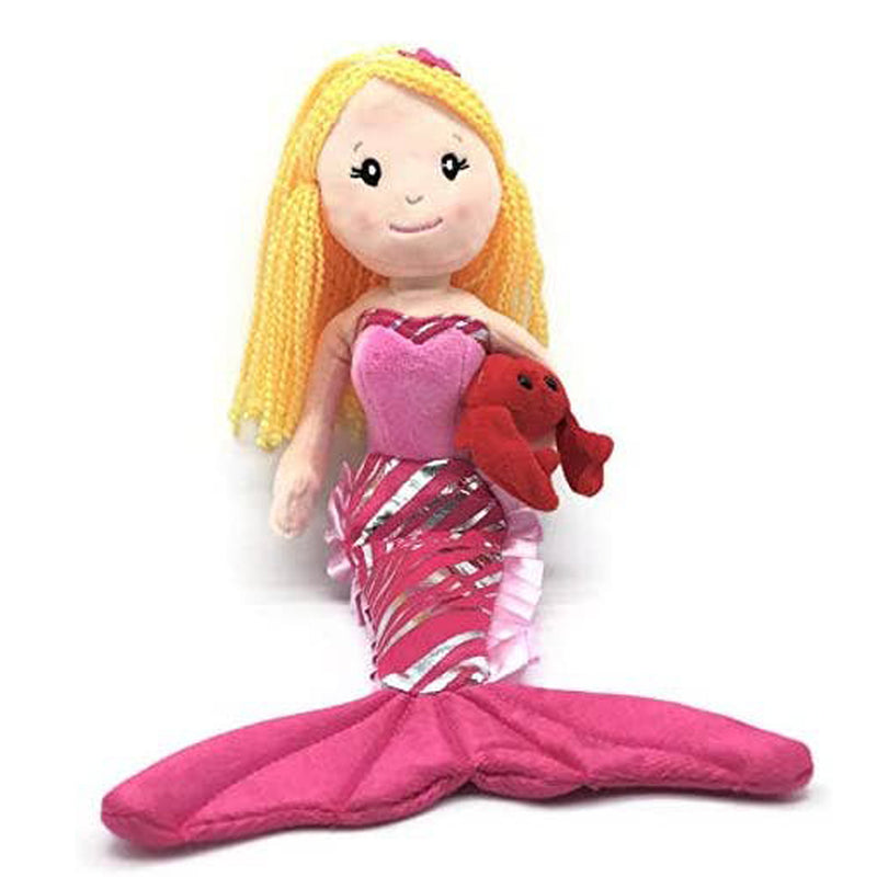 Mermaid Doll with Red Crab Friend Plush Toy - Pink Dress/Light Skin/Blonde